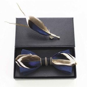 Handmade Feather Bow Tie Brooch Set